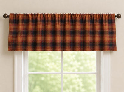 Burnt Rust Plaid Window Valance 17"x73" , Farmhouse Country Curtain Topper, Kitchen Window Treatment by HOME HEART BRANDS (Made in India)
