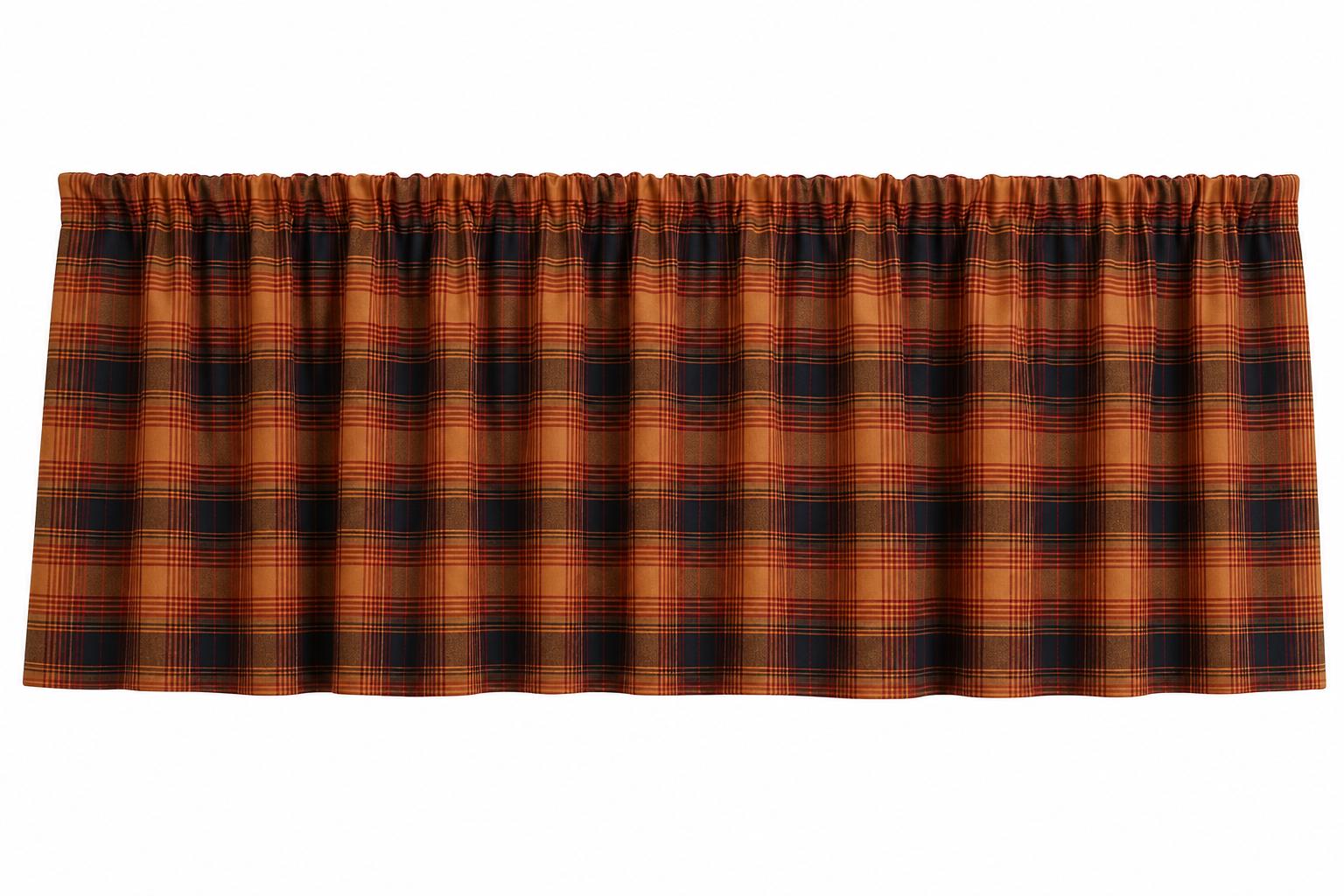 Burnt Rust Plaid Window Valance 17"x73" , Farmhouse Country Curtain Topper, Kitchen Window Treatment by HOME HEART BRANDS (Made in India)