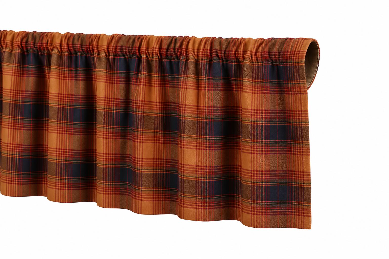 Burnt Rust Plaid Window Valance 17"x73" , Farmhouse Country Curtain Topper, Kitchen Window Treatment by HOME HEART BRANDS (Made in India)