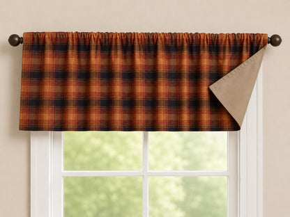 Burnt Rust Plaid Window Valance 17"x73" , Farmhouse Country Curtain Topper, Kitchen Window Treatment by HOME HEART BRANDS (Made in India)