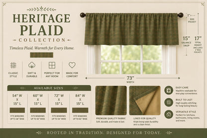 Heritage Green Plaid Window Valance 17"x73" Farmhouse Country Curtain Topper, Kitchen Window Treatment by HOME HEART BRANDS (Made in India)