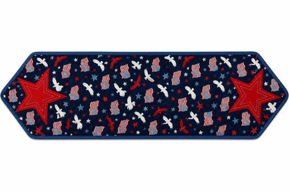 Patriotic Stars & Flags Quilted Table Runner / Wall Hanging, 14"x46" Americana Farmhouse Décor by HOME HEART BRANDS (Made in India)