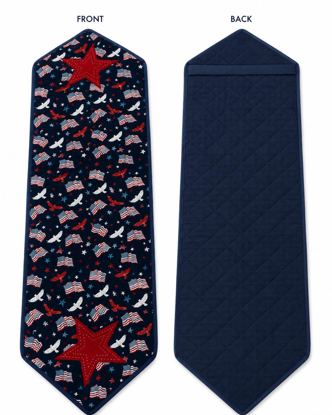 Patriotic Stars & Flags Quilted Table Runner / Wall Hanging, 14"x46" Americana Farmhouse Décor by HOME HEART BRANDS (Made in India)