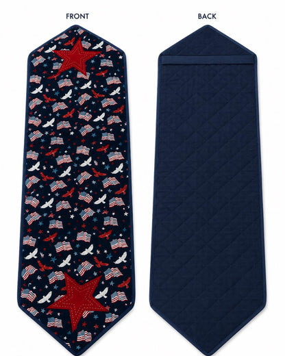 Patriotic Stars & Flags Quilted Table Runner / Wall Hanging, 14"x46" Americana Farmhouse Décor by HOME HEART BRANDS (Made in India)