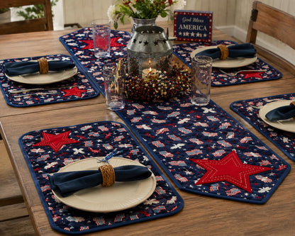 Patriotic Star Quilted Placemat 14"x19" size ,Americana farmhouse mat, Country USA Flag Dining Décor by Home Heart Brands (Made in India)