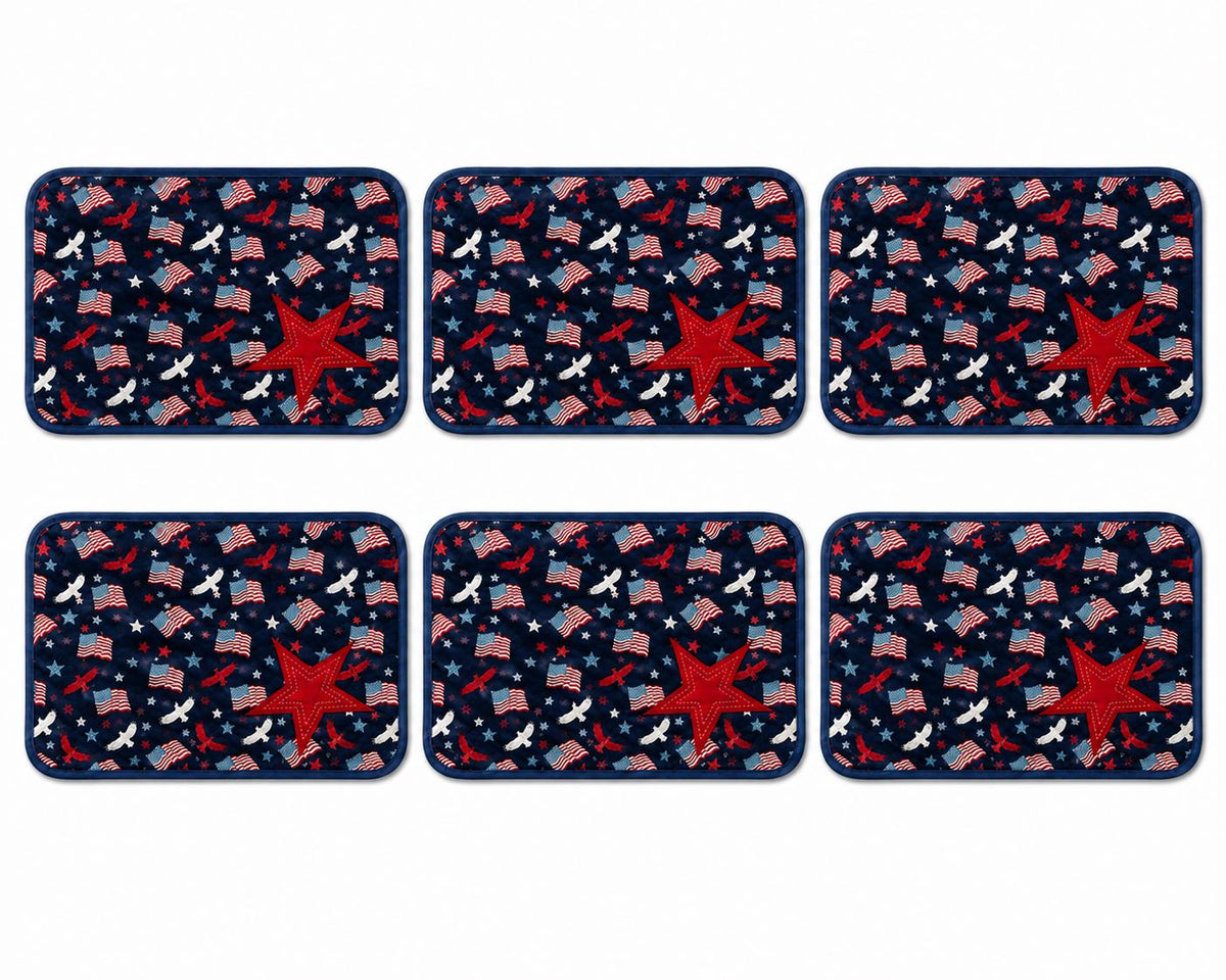 Patriotic Star Quilted Placemat 14"x19" size ,Americana farmhouse mat, Country USA Flag Dining Décor by Home Heart Brands (Made in India)