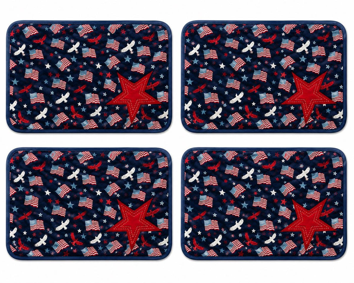 Patriotic Star Quilted Placemat 14"x19" size ,Americana farmhouse mat, Country USA Flag Dining Décor by Home Heart Brands (Made in India)