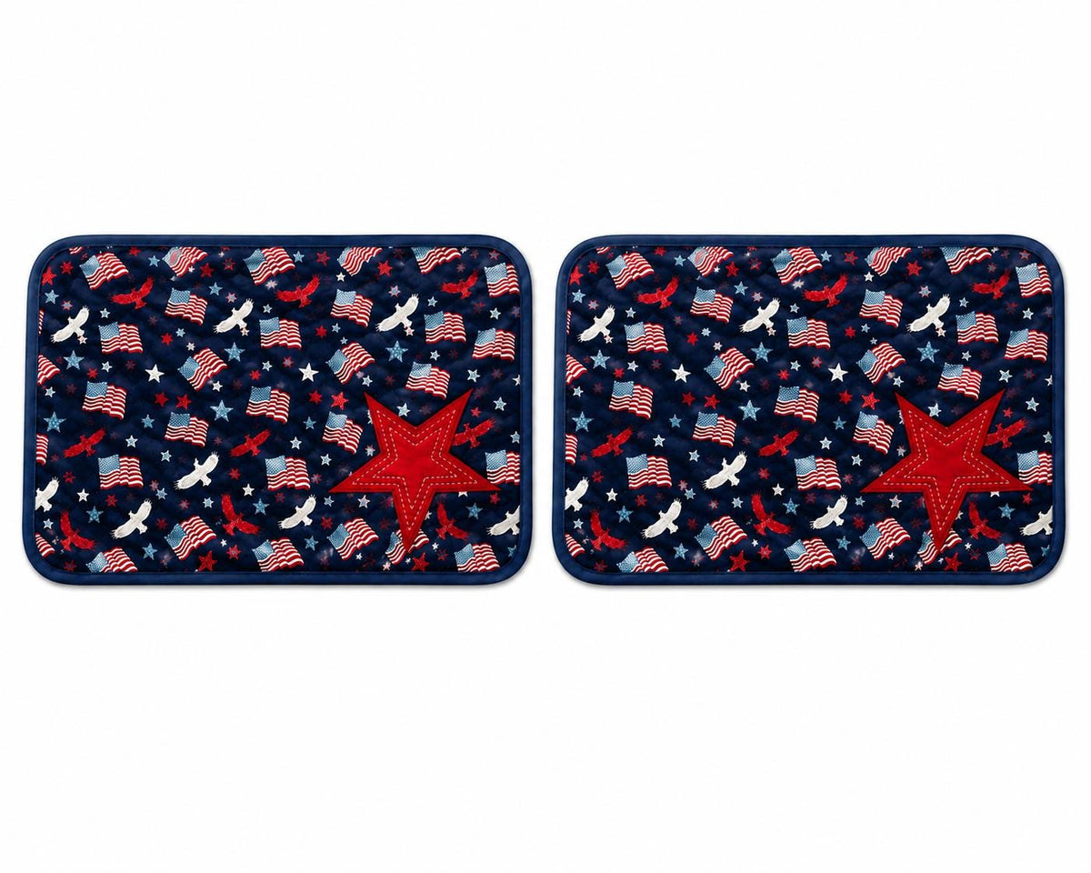 Patriotic Star Quilted Placemat 14"x19" size ,Americana farmhouse mat, Country USA Flag Dining Décor by Home Heart Brands (Made in India)