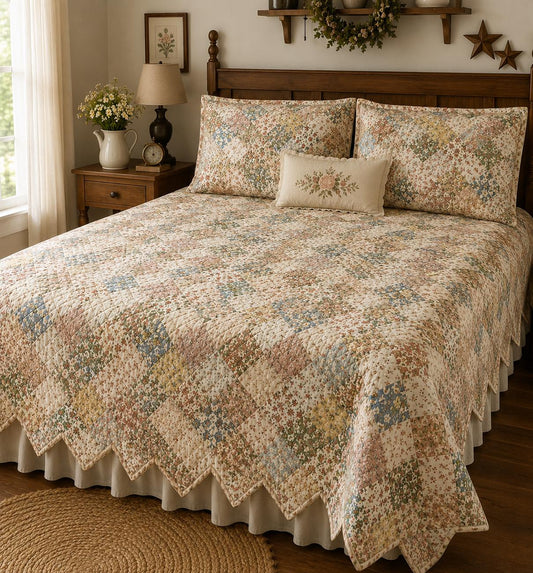 Made to Order Vintage Calico Floral Patchwork Quilt, Hand Quilted Heirloom Farmhouse Bedding by HOME HEART Brands (Made in India)