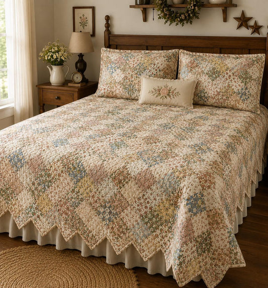 Made to Order Vintage Calico Floral Patchwork Quilt, Hand Quilted Heirloom Farmhouse Bedding by HOME HEART Brands (Made in India)