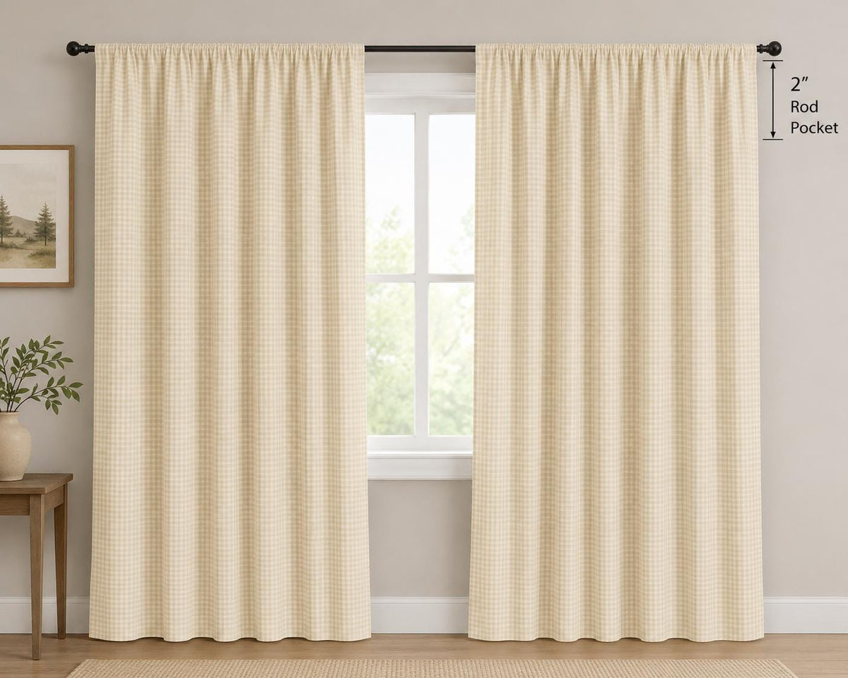 Primitive wheat Plaid curtain Panel with Lining and Rod Pocket Farmhouse Curtain Country Rustic Window Treatment Heritage Plaid Collection