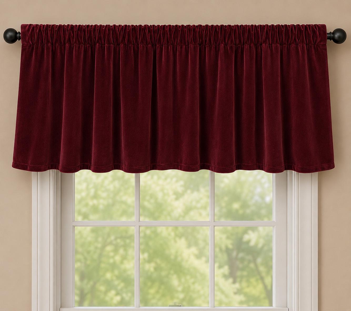 Luxury Burgundy Velvet Rod Pocket Window Valance Custom Size Curtain Valance Farmhouse Velvet Kitchen Window Treatment Home Heart Collection