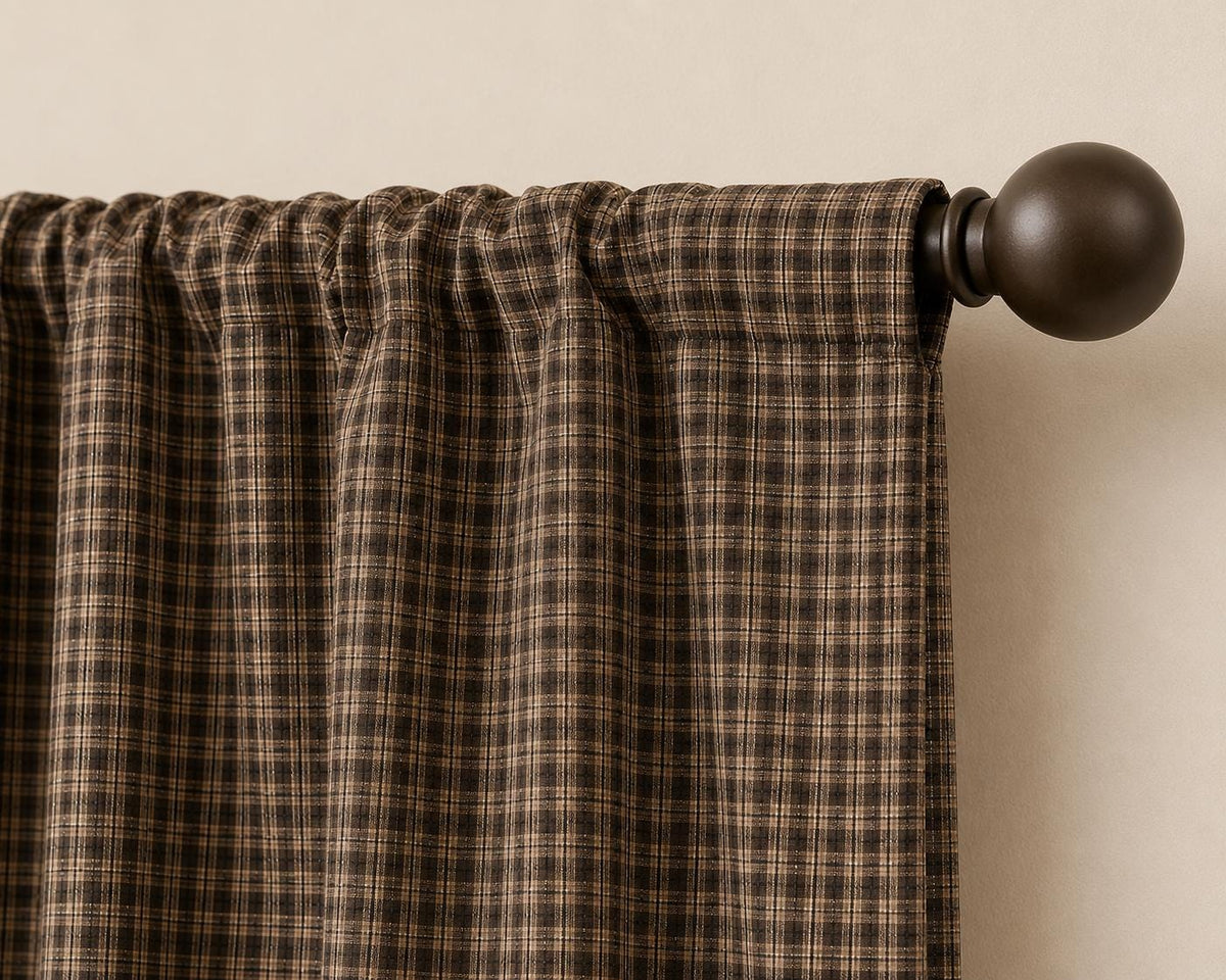 Primitive Plaid Window Valance Farmhouse Rod Pocket Curtain Valance with Khaki Lining Rustic Country Heritage Plaid Collection Made in India