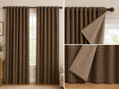 Primitive Plaid Curtain Panel with Khaki Lining Rod Pocket Farmhouse Curtain Country Rustic Window Treatment Heritage Plaid Collection