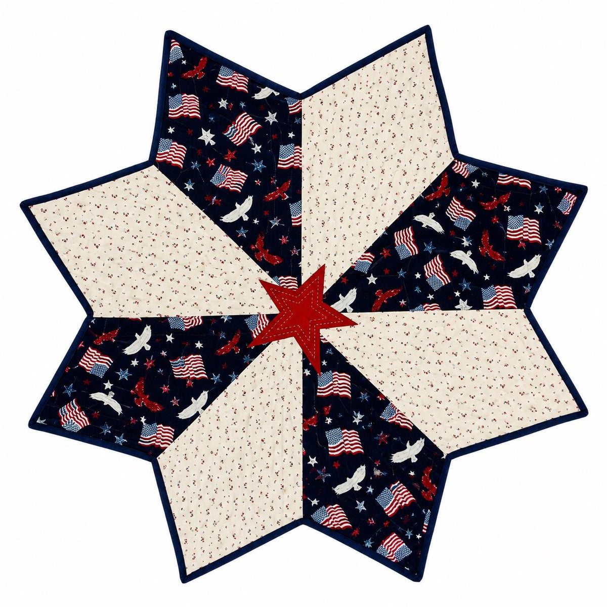 Patriotic Star Table Topper, Americana Quilted Farmhouse Centerpiece, USA Flag Country Table Décor by Home Heart Brands ( Made in India)