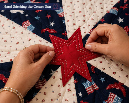 Patriotic Star Table Topper, Americana Quilted Farmhouse Centerpiece, USA Flag Country Table Décor by Home Heart Brands ( Made in India)