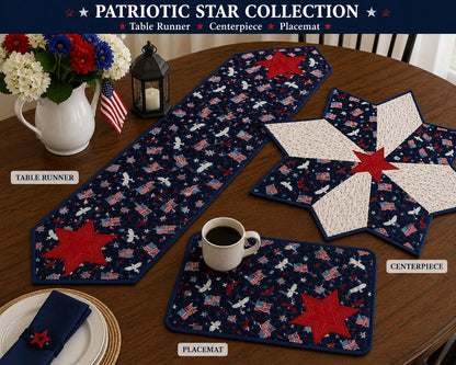 Patriotic Star Quilted Placemat 14"x19" size ,Americana farmhouse mat, Country USA Flag Dining Décor by Home Heart Brands (Made in India)