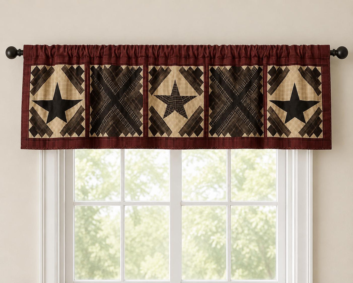 Primitive Cabin Star Window Valance Quilted Rod Pocket Farmhouse Valance Rustic Country Curtain Topper 72"x17" by Home Heart Brands
