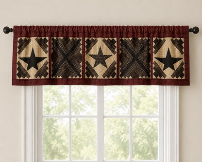 Primitive Cabin Star Window Valance Quilted Rod Pocket Farmhouse Valance Rustic Country Curtain Topper 72"x17" by Home Heart Brands
