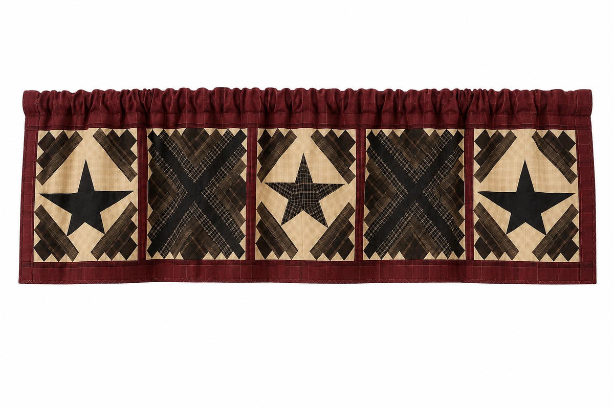 Primitive Cabin Star Window Valance Quilted Rod Pocket Farmhouse Valance Rustic Country Curtain Topper 72"x17" by Home Heart Brands