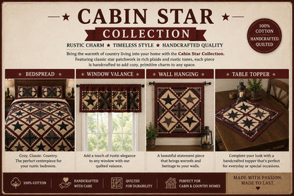 Primitive Cabin Star Window Valance Quilted Rod Pocket Farmhouse Valance Rustic Country Curtain Topper 72"x17" by Home Heart Brands