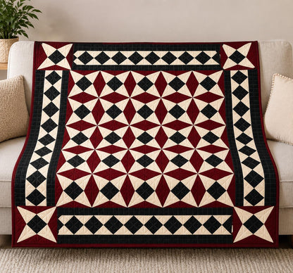 Primitive Spinning Wheel Quilt Hand Quilted Wall Hanging & Table Topper Plaid Country quilt decor by Home Heart Brands (Made in India)