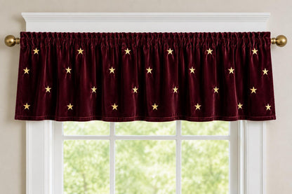 Velvet Star Embroidered Window Valance Gold Star Velvet Valance 2" Rod Pocket Custom Widths Farmhouse Window Treatment by Home Heart Brands