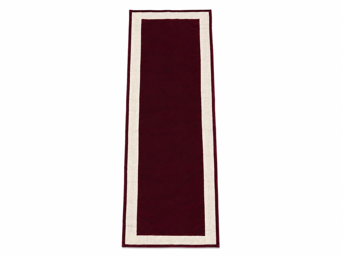 Burgundy Micro Velvet Table Runner with Ivory Lurex Jute Border Rustic Luxury Farmhouse Dining Decor by Home Heart Brands(made in INDIA)