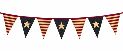 Primitive Americana Bunting Garland | Burgundy, Antique Cream & Navy Blue Patriotic Pennant Banner by HOME HEART Brands (Made in India)