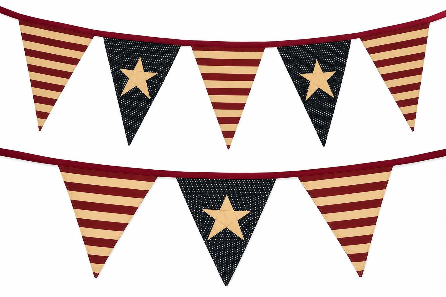 Primitive Americana Bunting Garland | Burgundy, Antique Cream & Navy Blue Patriotic Pennant Banner by HOME HEART Brands (Made in India)