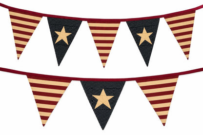 Primitive Americana Bunting Garland | Burgundy, Antique Cream & Navy Blue Patriotic Pennant Banner by HOME HEART Brands (Made in India)