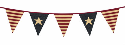 Primitive Americana Bunting Garland | Burgundy, Antique Cream & Navy Blue Patriotic Pennant Banner by HOME HEART Brands (Made in India)