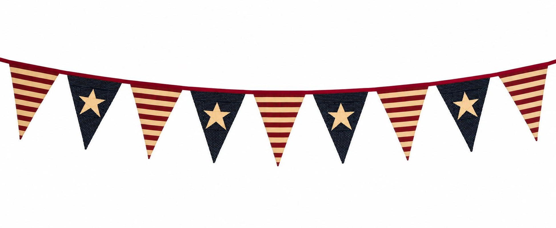 Primitive Americana Bunting Garland | Burgundy, Antique Cream & Navy Blue Patriotic Pennant Banner by HOME HEART Brands (Made in India)
