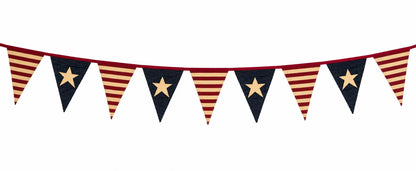 Primitive Americana Bunting Garland | Burgundy, Antique Cream & Navy Blue Patriotic Pennant Banner by HOME HEART Brands (Made in India)