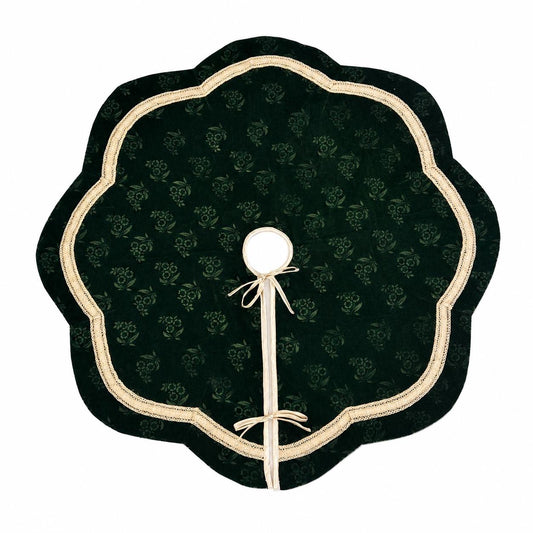 Elegant Floral Velvet Christmas Tree Skirt, Scalloped Tree Skirt with Champagne Trim, Luxury Holiday Tree Decor by HOME HEART Brands