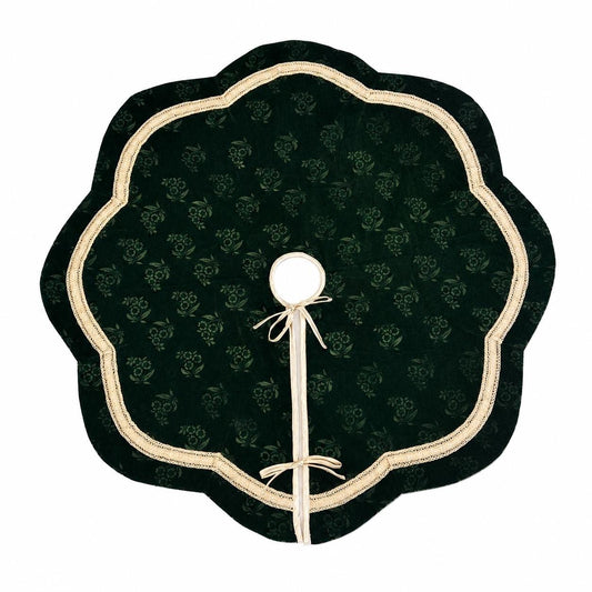 Elegant Floral Velvet Christmas Tree Skirt, Scalloped Tree Skirt with Champagne Trim, Luxury Holiday Tree Decor by HOME HEART Brands