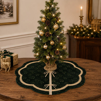 Elegant Floral Velvet Christmas Tree Skirt, Scalloped Tree Skirt with Champagne Trim, Luxury Holiday Tree Decor by HOME HEART Brands
