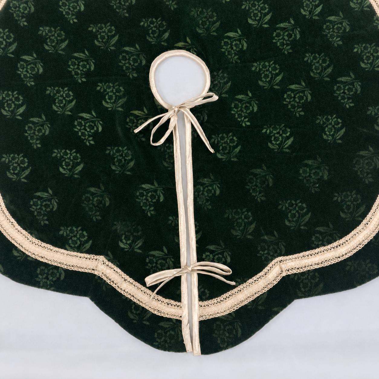 Elegant Floral Velvet Christmas Tree Skirt, Scalloped Tree Skirt with Champagne Trim, Luxury Holiday Tree Decor by HOME HEART Brands