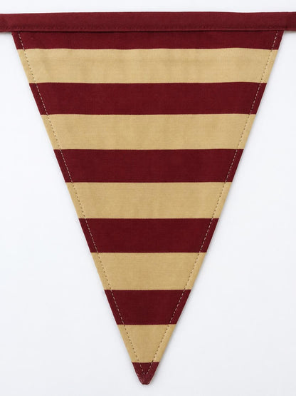 Primitive Americana Bunting Garland | Burgundy, Antique Cream & Navy Blue Patriotic Pennant Banner by HOME HEART Brands (Made in India)