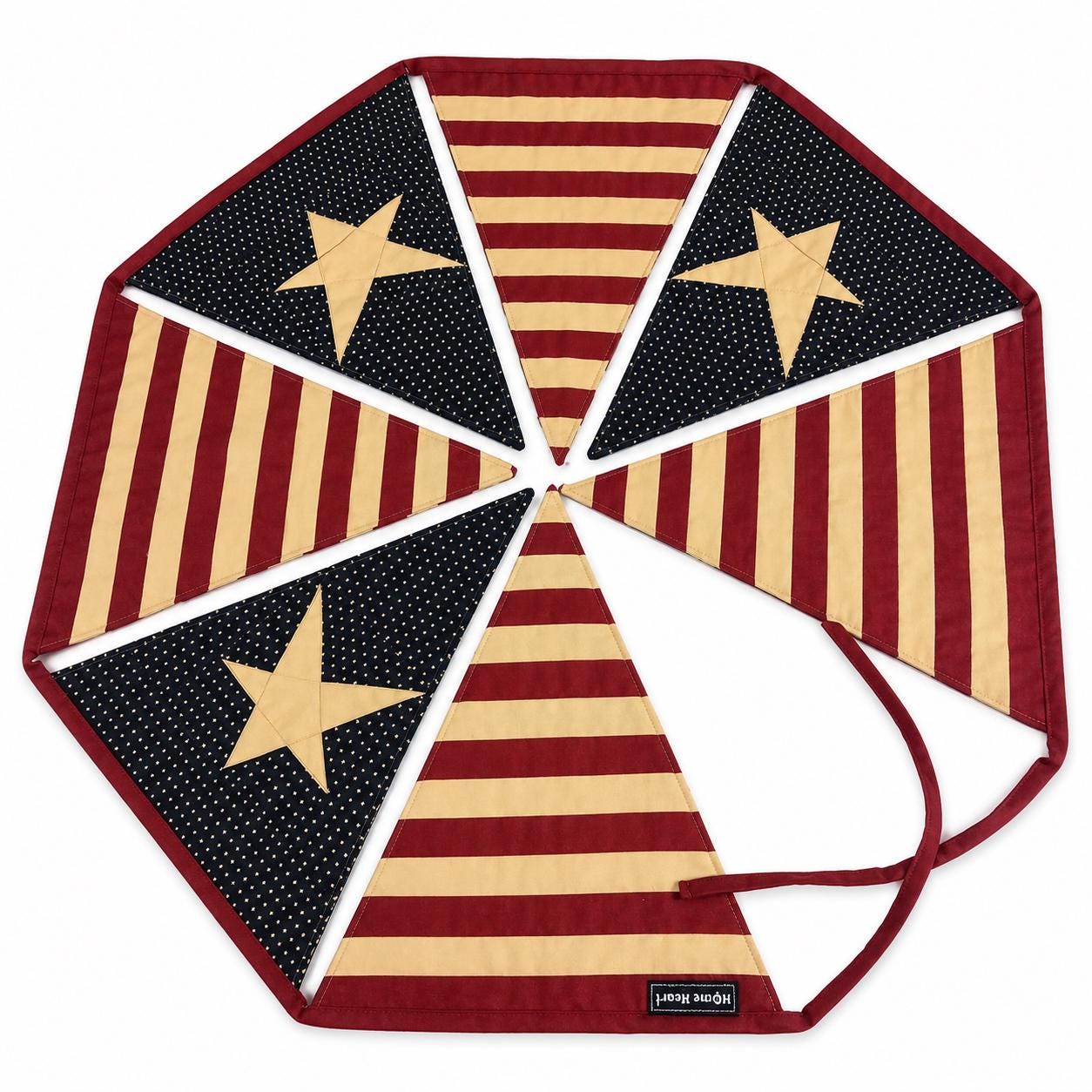 Primitive Americana Bunting Garland | Burgundy, Antique Cream & Navy Blue Patriotic Pennant Banner by HOME HEART Brands (Made in India)