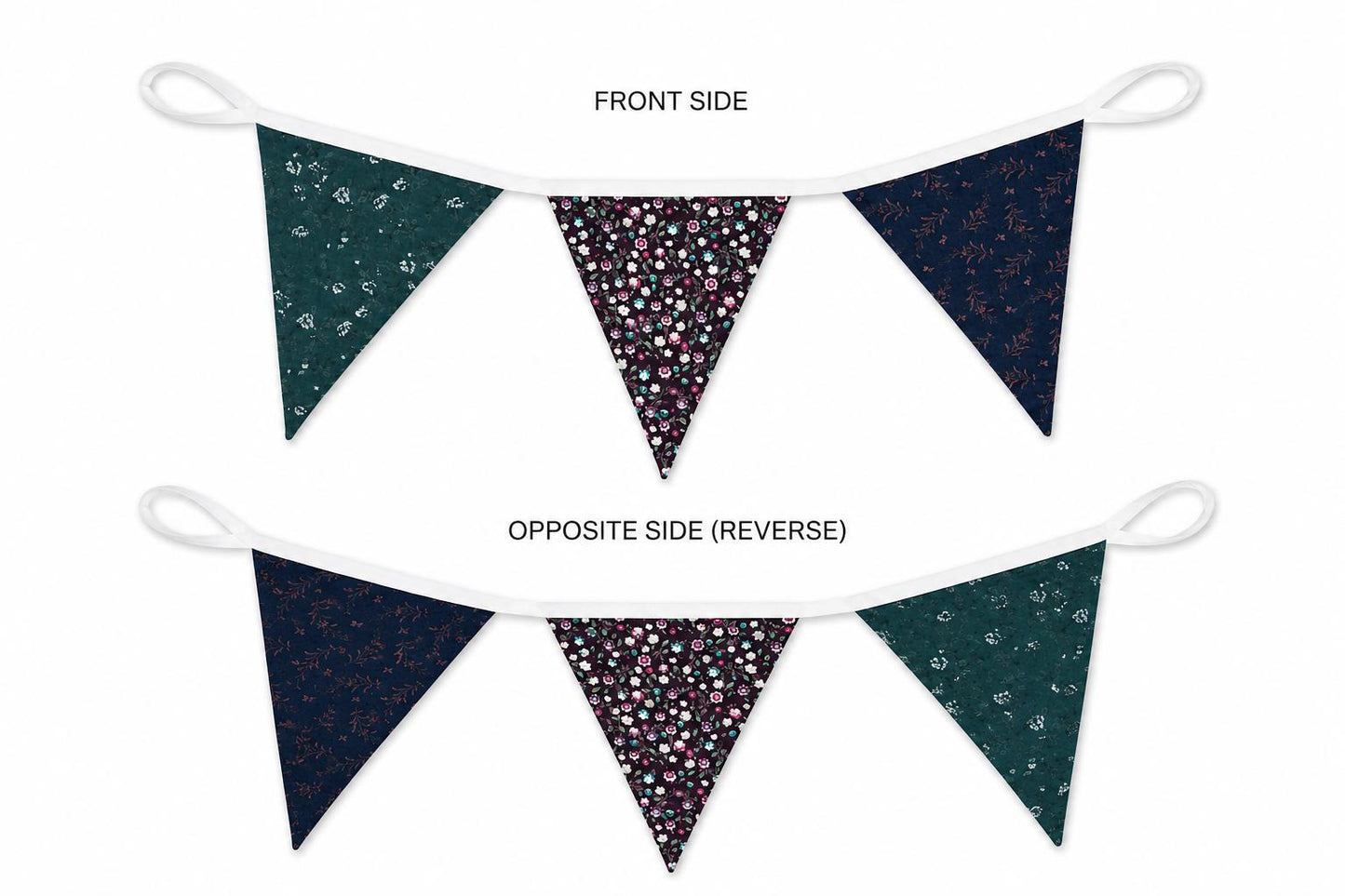 Floral Reversible Bunting Banner | Handmade Pennant Garland | 48", 72" & 96" Lengths | Cottage Decor by HOME HEART Brands (Made in India)