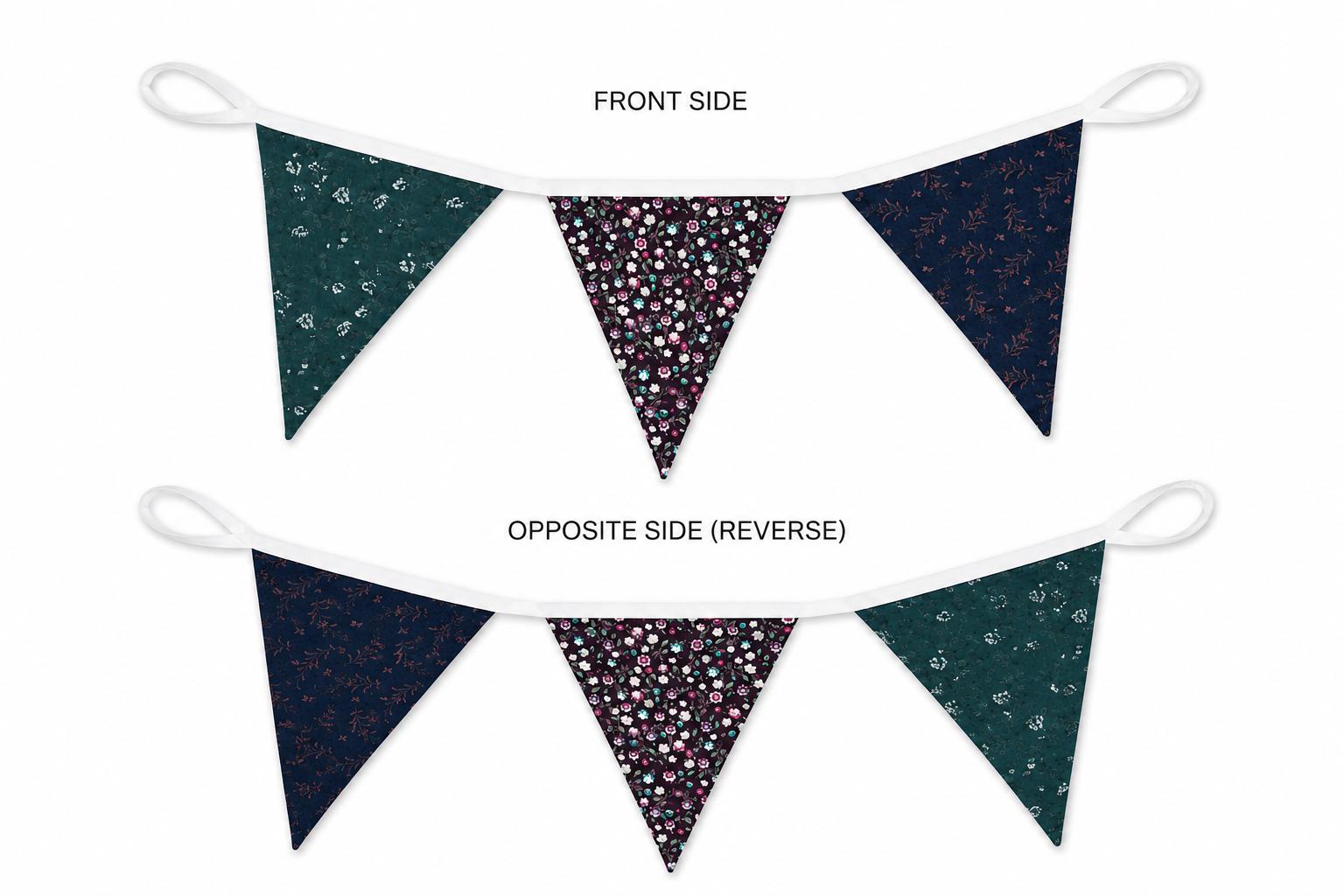 Floral Reversible Bunting Banner | Handmade Pennant Garland | 48", 72" & 96" Lengths | Cottage Decor by HOME HEART Brands (Made in India)
