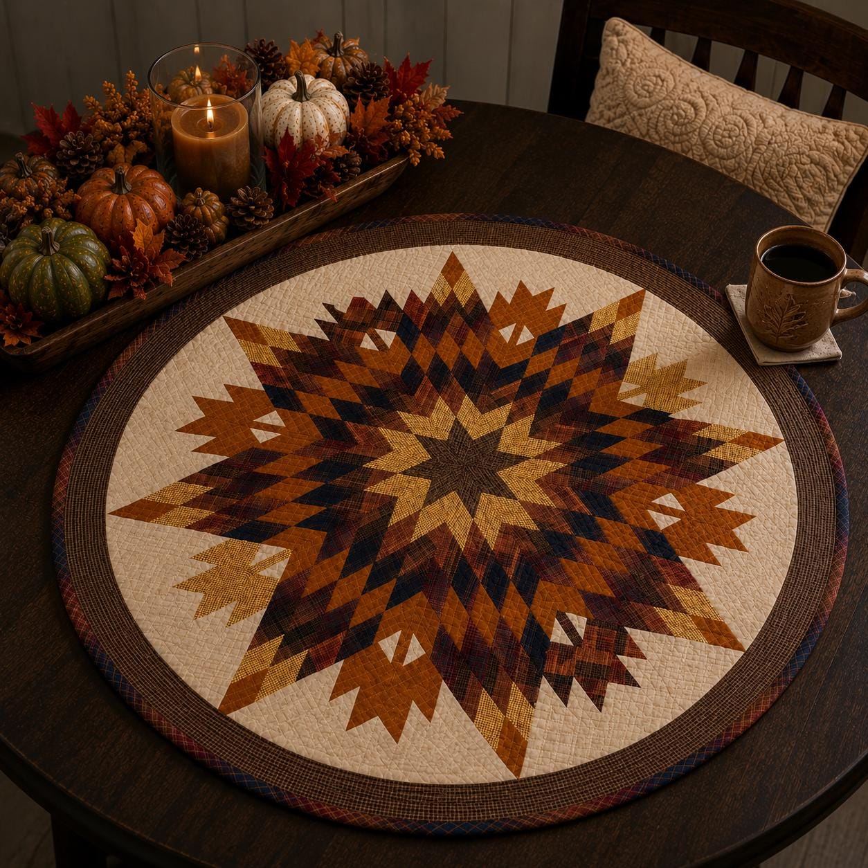 Autumn Leaves Quilted Table Topper Fall Centerpiece Mat, Handmade Patchwork Thanksgiving Table Decor by Home Heart brands (Made in India)