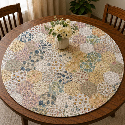 English Garden Hexagon Quilted Table Topper Handmade Floral Patchwork Round Tablemat farm Centerpiece by Home Heart Brands (Made in India)