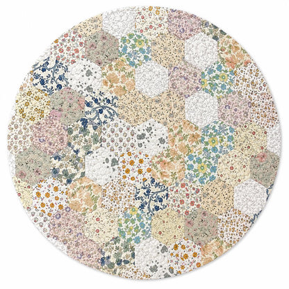 English Garden Hexagon Quilted Table Topper Handmade Floral Patchwork Round Tablemat farm Centerpiece by Home Heart Brands (Made in India)