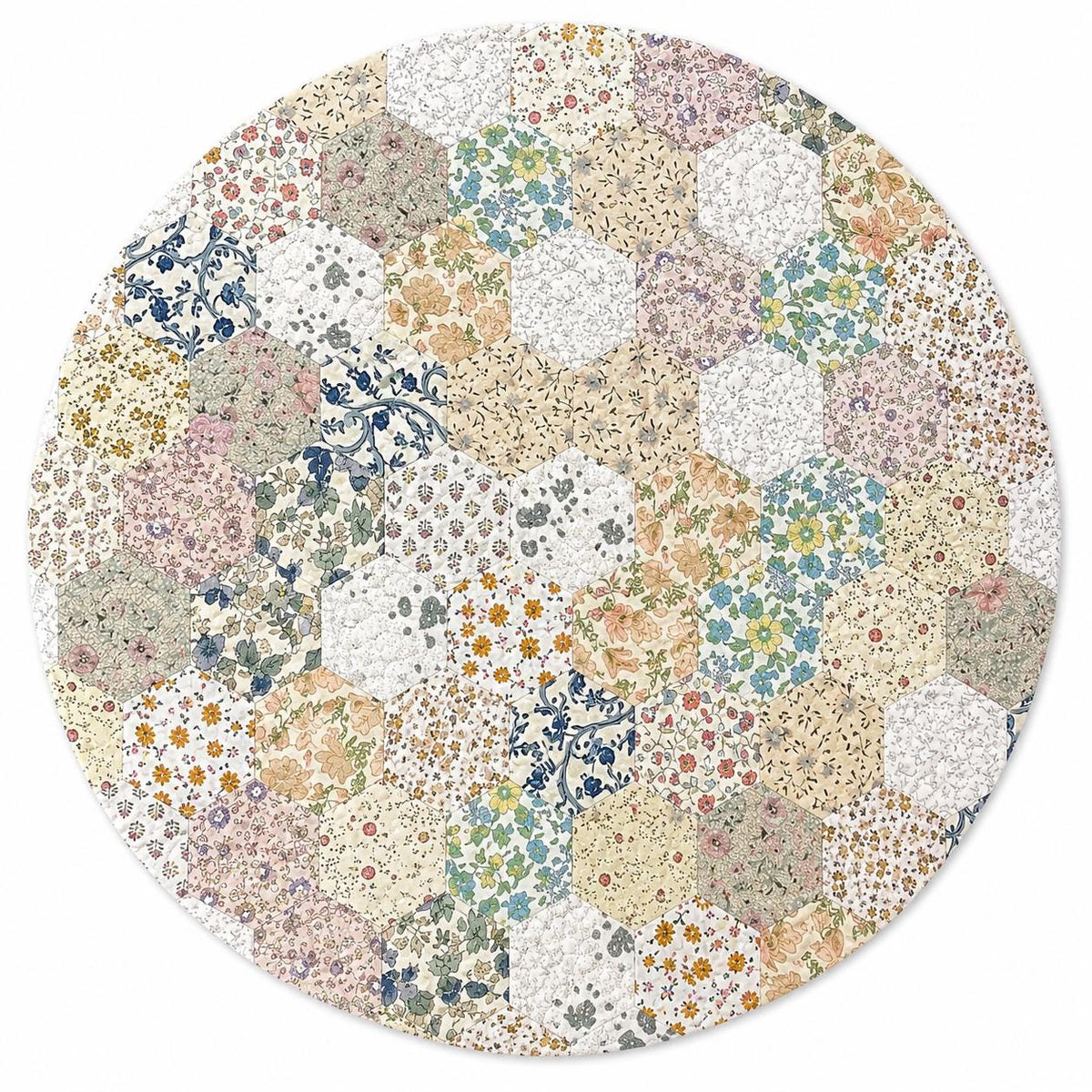 English Garden Hexagon Quilted Table Topper Handmade Floral Patchwork Round Tablemat farm Centerpiece by Home Heart Brands (Made in India)