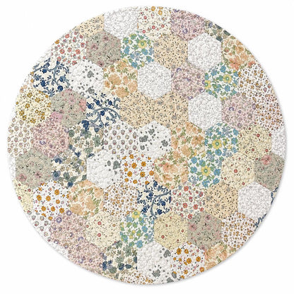 English Garden Hexagon Quilted Table Topper Handmade Floral Patchwork Round Tablemat farm Centerpiece by Home Heart Brands (Made in India)