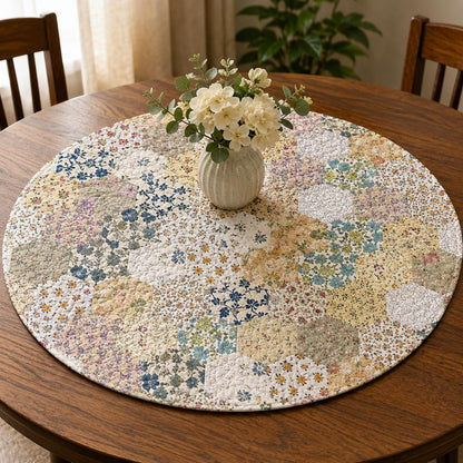 English Garden Hexagon Quilted Table Topper Handmade Floral Patchwork Round Tablemat farm Centerpiece by Home Heart Brands (Made in India)