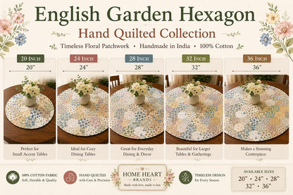 English Garden Hexagon Quilted Table Topper Handmade Floral Patchwork Round Tablemat farm Centerpiece by Home Heart Brands (Made in India)