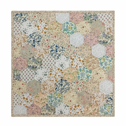 English Garden Hexagon Quilted Table Topper Handmade Floral Patchwork Wallhanging quilt Centerpiece by Home Heart Brands (Made in India)